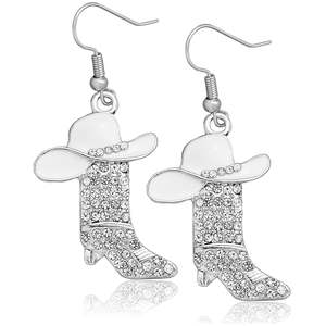 Pendientes de botas estilo occidental con colgantes de diamantes, accesorios de joyería elegantes y versátiles para mujer, para venta al por mayor - Product Image 4