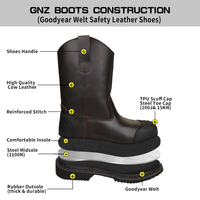 Sepatu Keselamatan Kerja Pabrik Fungsional dengan Pelindung Baja di Ujung & Sol Tengah, Anti-selip, Kulit Goodyear Welt, Sepatu Tinggi, Alas Kaki Kerja untuk Pertambangan dan Perminyakanan