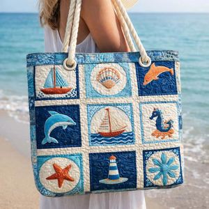 Bolso Tote Acolchado con Estampado de Animales Marinos 2026, Bolso de Hombro de Gran Capacidad de Poliéster, Bolso de Mano de Moda para Viajes y Playa para Mujer - Product Image 4