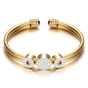 2024 Adjustable Three Colors Stainless Steel Women Jewelry Charm <strong>Bead</strong> Bangle <strong>Bracelet</strong> - Product Image 2
