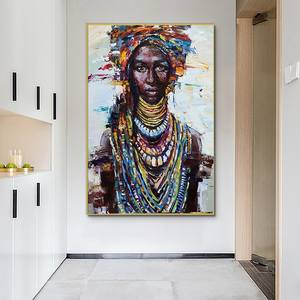 Donna africana pittura a olio su tela arte americana bellezza etnica tela decorazione della parete Afro nero donna moderna decorazioni per la casa - Product Image 2