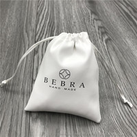 Kantong Penyimpanan Perhiasan Kulit PU Putih dengan Tali Serut, Logo Custom, Tas Hadiah Portabel untuk Promosi