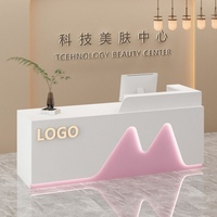 Comptoir de réception moderne en MDF pour salon de beauté, comptoir de caisse, institut de formation en coiffure, éclairage LED, hôtels, immeubles de bureaux
