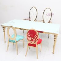 Chaises et tables de réception rectangulaires modernes de luxe en verre et acier inoxydable pour mariages et événements VIP, vente en gros 2026