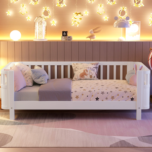 Modern Adjustable Twin Size Wood Platform <b>Bed</b> for Kids Soft <b>Bed</b> with Rails for Girls and Boys - Product Image 1