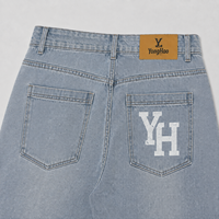 Fabricant de vêtements personnalisés OEM ODM : Jeans baggy en denim pour hommes, délavage clair, rayures latérales, imprimé graphique, coupe large, style streetwear