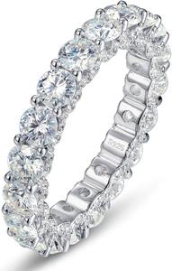 Anillo de Eternidad de Moissanita, Anillo de Boda, Anillo de Moissanita Redonda Creada en Laboratorio, Anillos Apilables para Aniversario y Compromiso - Product Image 4