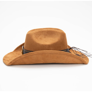 Sombrero Vaquero Occidental <span class=keywords><strong>de</strong></span> Ala Ancha <span class=keywords><strong>de</strong></span> Gamuza Marrón con Hebilla Metálica <span class=keywords><strong>de</strong></span> TEXAS, Banda <span class=keywords><strong>de</strong></span> Cuero con Remaches, Unisex, Moda Casual para Exteriores, Uso Diario - Product Image 3