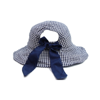 Koreaanse stijl retro marineblauwe geruite emmerhoed met opgerolde rand Zomerhoed met dunne rand, ademend, zonwerend Panamahoed