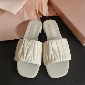 Nouvelles pantoufles de luxe Mius, élégantes et confortables, à bout ouvert, en cuir véritable avec doublure en fourrure, adaptées à tous. - Product Image 3