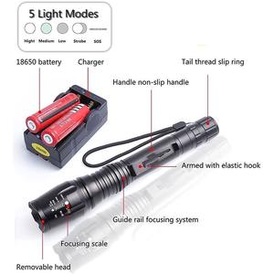 5 çalışma modları kendini savunma taktik el feneri güçlü Torch T6 büyük LED yakınlaştırma feneri açık kamp avcılık güvenlik için - Product Image 5