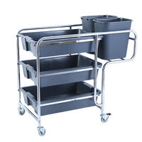 Chariot de ramassage de vaisselle en acier inoxydable à 3 niveaux, chariot de service commercial avec poubelle pour hôtel et restaurant
