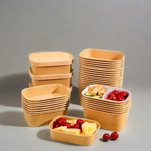 Cuenco desechable de papel cuadrado reciclable rectangular de grado alimenticio, contenedor de comida de papel para ensalada con tapa - Product Image 3