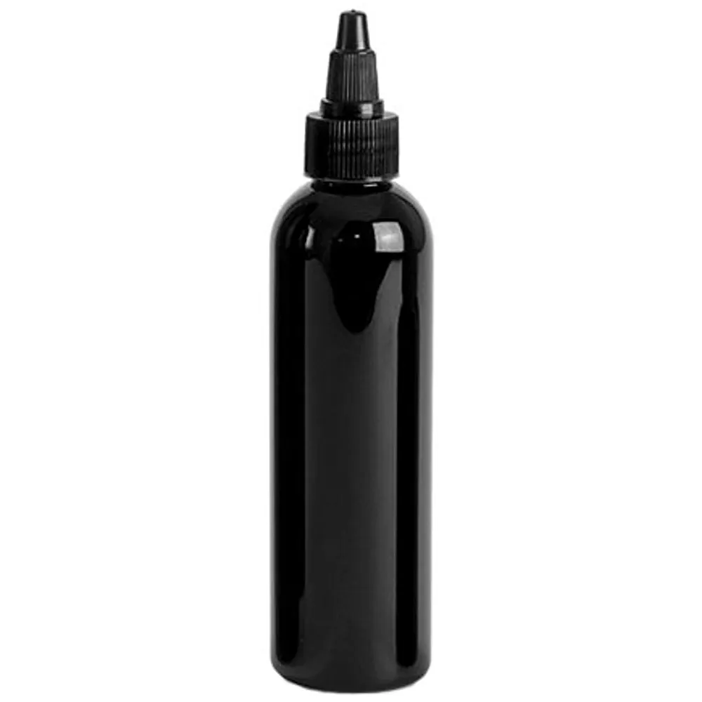 4 أوقية أسود اللون Pet البلاستيك كوزمو جولة زيت شعر الزجاجات الفارغة القابلة لإعادة الملء BPA الحرة مرطب للجسم زجاجات الأسود تويست أعلى قبعات