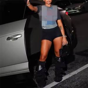 Scritta stampata sport 2 pezzi Set da <span class=keywords><strong>donna</strong></span> maglietta a maniche corte e <span class=keywords><strong>pantaloncini</strong></span> abiti 2025 estivi Patchwork completi Fitness - Product Image 4