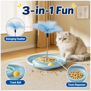 Blue Feather <b>Cat</b> Teaser Wand <b>Interactive</b> Pet <b>Toy</b> Wobbler Spinning Disc Self Play Feeder for Kittens <b>Cats</b> - Product Image 4