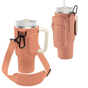 Tas pembawa lengan 40 Oz Tumbler Cup Bag Neoprene Tumbler Sleeve dengan pegangan