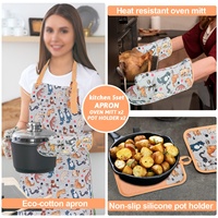 Ensemble d'accessoires de cuisine motif chat 5 pièces tablier en coton bavoir imperméable gants de four en coton porte-pot à carreaux en Silicone