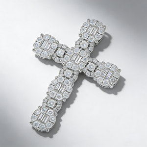 CUSTOM SILVER 10K/14K/18K GOLD PLATED LAB GROWN CVD DIAMOND CLASSIC ENGAGEMENT GIFT SWEATER <b>CHAIN</b> NECKLACE <b>CROSS</b> PENDANT - Product Image 2