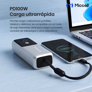 Batería Externa Miccell 20000 mAh Semi-sólida, 100W, Cable de Carga Rápida y Pantalla Digital TFT para Móvil y Portátil - Product Image 3