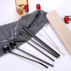 Minimalist Metal <b>Drinking</b> <b>Straws</b> 4-Pack Reusable Bar Accessories Black - Product Image 1
