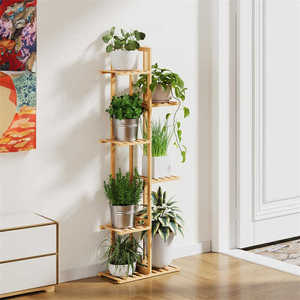 庭のための6階建て屋内/屋外竹と木の角の植物スタンド工場直送植木鉢ラック - Product Image 2