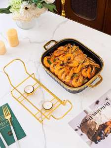 En gros, Ensemble de luxe rectangulaire en céramique pour réchaud alimentaire, type chafing dish, avec couvercle, pour équipement hôtelier et mariage, incluant des ustensiles de cuisson pour plats chauds - Product Image 3