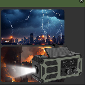 Radio d'urgence portable à énergie solaire avec lampe de poche, bande météo FM NOAA 64,0-108,0 MHz, écran LCD, batterie rechargeable - Product Image 1