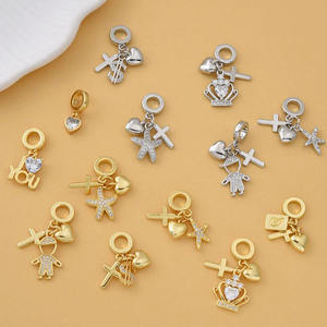 Charmes pendentifs en or 18 carats plaqué argent, <span class=keywords><strong>triple</strong></span> pavé de CZ, étoile de mer, garçon, signe de dollar, symbole et cœur, croix, pour la fabrication de bijoux - Product Image 1
