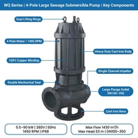 Pompe submersible industrielle pour eaux usées à usage intensif WQ |   4 pôles 5,5-90 kW 380 V 1430 m³/h |   CE OEM Chine