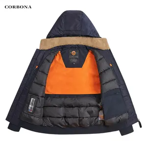 CORBONA新着メンズウィンターウォームコート防風フード付きカジュアルジャケット高品質コットンアウトドア取り外し可能男性パーカー