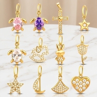Pendentifs breloques animaux DIY en acier inoxydable plaqué or pour la fabrication de bijoux, 12 styles avec pierres en zircon, hypoallergéniques, vente en gros
