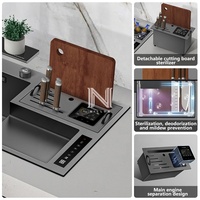 Évier de cuisine carré multifonctionnel moderne en acier inoxydable fait main NLS8848 avec robinet cascade noir à écran tactile en acier 304