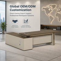 Mueble de Oficina Ejecutivo Moderno con Gabinete Lateral, MDF E1, Moldeado al Vacío, Acabado en Madera de Nogal, Escritorio Gerencial con Cerradura de Código