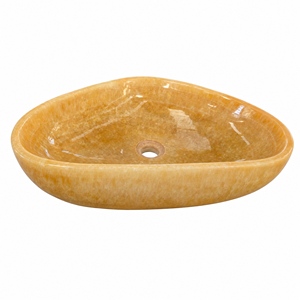 Poulars Wholesale Luxury Wall-mounted Natural Stone Man Made Pedestal Hand Washing Sink Cream Yellow Onyx Marble Stone Basin - Product Image 2