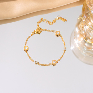 Bracelet chaîne plaqué or rose avec pierres de zircon serties clos, bijou classique pour femme, cadeau - Product Image 3