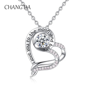 925 En Argent Sterling personnalisé <span class=keywords><strong>je</strong></span> t'aime <span class=keywords><strong>u</strong></span> à la lune et retour collier coeur - Product Image 1