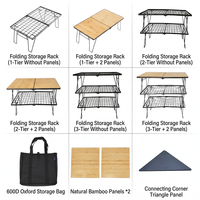 Table de camping et pique-nique pliante multi-niveaux en fer grillagé, portable, pour extérieur, avec rangement intégré