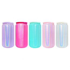 Vaso de Vidrio Holográfico Brillante de 16 oz con Pajita de Plástico para Sublimación - Product Image 1