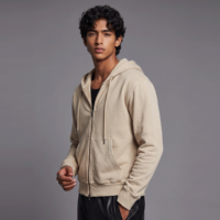 Sweat-shirt à capuche zippé pour homme, style vintage délavé, couleur avoine, coupe oversize à épaules tombantes, en molleton de coton, streetwear, logo personnalisé