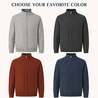 Cardigan Homme Personnalisé 100% Laine à Fermeture Éclair, Col Montant, Motif Torsadé Diamant, Manches Raglan, Automne Hiver