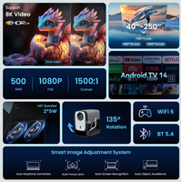 Projecteur intelligent JLF X5AR 1080P avec Android 14, faible latence, BT5.4, portable pour la maison et le gaming
