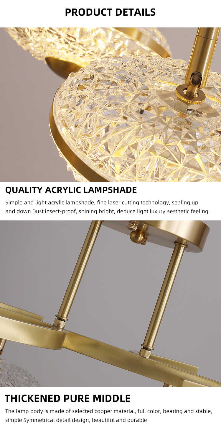 Hot Selling Modern Acrylic Copper Hanging Light Fixture Luxury Indoor Led Pendant Light Chandeliers