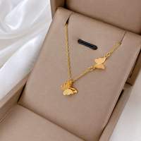 Pendentif Cœur Papillon en Acier Inoxydable Plaqué Or 18K avec Zircon, Chaîne Unisexe, Bijoux Anti-ternissement – Nouvelle Collection à Succès