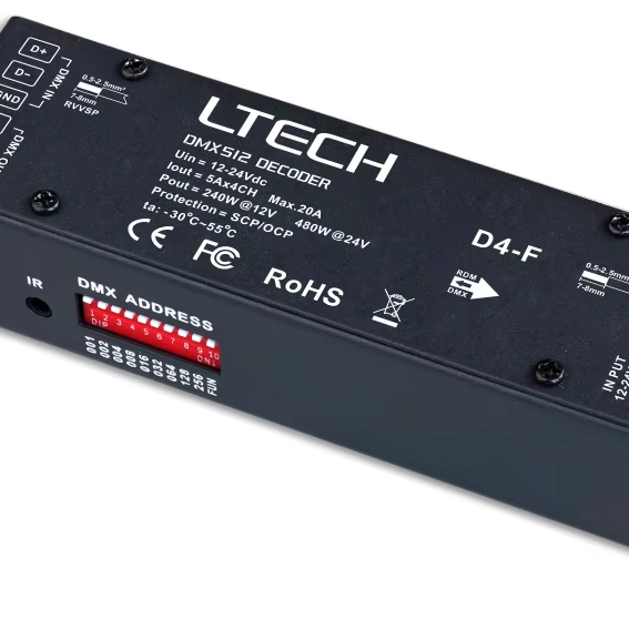 Ltech D4-F DMX RDM 512 Decoder 5-24V RGBW 4CH 5A Ltech 512 DMX Decoder