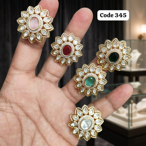 Anillo Floral Kundan Ajustable Chapado en Oro de Lujo para Mujer |   Anillo de cóctel llamativo con diamantes americanos CZ |   Boda Nupcial | - Product Image 2