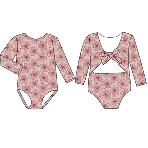 Traje de Baño de Manga Larga para Niñas, Venta al por Mayor de Fábrica, Estampado Floral Hawaiano Personalizado, Traje de Baño de Una Pieza con Lazos en la Espalda, Bikini de Playa para Niños - Product Image 6