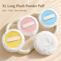 Houppette de maquillage XL douce et épaisse en peluche longue avec sangle pour le doigt, pour le visage et le corps, outils de maquillage pour poudre libre, houppette à poudre