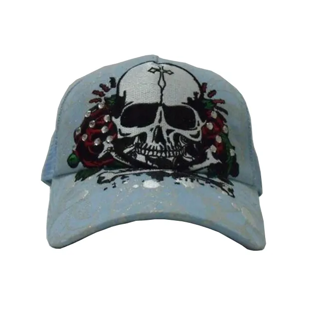 Hot Sale Skull 3d Geborduurd Patroon Unisex Custom Man Baseball Sportpet Met Logo