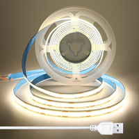 Bande LED COB BERIXDEEP 480 LED/M CCT 5V USB 8mm, double couleur, découpable, auto-adhésive, IP20, CRI92+, sans points, pour la décoration